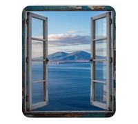 Teegarb Letter Blanket Mouse Pad Panoramic View From Window to the Sea Mousepad Decorative Coastal Office Mat Inspirational Landscape Blue Relaxing Gift for Dreamers