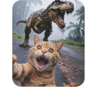 Teegarb Letter Blanket Mousepad Cat vs Dinosaur T-Rex Funny Funny Mat Non-Slip Mouse Pad Taking A Selfie