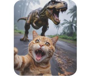 Teegarb Letter Blanket Mousepad Cat vs Dinosaur T-Rex Funny Funny Mat Non-Slip Mouse Pad Taking A Selfie