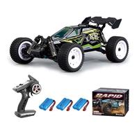 Teeggi Remote Controlled Car Adults, 50 km/h RC Drift Racing Car, 1/16 Offroad Remote Control Racing Car, 4WD All Terrain Race Buggy, 3 Batteries (Green)