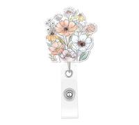 Teeglow Flower Nurse Badge Reel Funny Cute Floral Work Nurse Badge Reels Retractable ID Holder Nursing CNA Pediatric Doctor Medical Personnel Student Office Workers Accessories Gift for Women