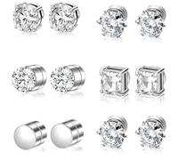 Teegxddy 6 Pairs Cubic Zirconia Stud Earrings, No Piercing Required, Fake Piercing, Magnetic Ear Clip