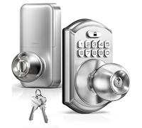 TEEHO TE003 Keyless Entry Keypad Door Lock with Handle, Electronic Digital Smart Locks for Front Door, Smart Door Knob with Code for Bedroom with Interior Locks, Auto Lock, Passage Mode, Satin Nickel