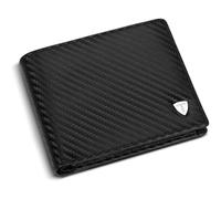 TEEHON Leather RFID Blocking Wallet for Men - Carbon Fibre Bifold Card Holder, 8 Card Slots, Coin Pocket, 2 Banknote Compartments, Gift Box