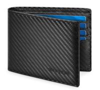 TEEHON Mens RFID Blocking Carbon Fibre Leather Wallet - Bi-Fold Card Wallet with 10 Card Slots, 2 ID Windows, 2 Cash Compartments - Black