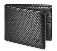 TEEHON Mens RFID Blocking Carbon Fibre Leather Wallet - Bi-Fold Card Wallet with 10 Card Slots, 2 ID Windows, 2 Cash Compartments - Black