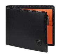TEEHON Wallets for Men UK with RFID Blocking Slim Wallet with Coin Pocke, 11 Card Slots, 2 Note Pockets, ID Window & Gift Box - Black & Orange