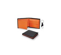 TEEHON® Wallets Mens Slim RFID Blocking Genuine Leather with Coin Pocket & Key Holder, 2 Banknote Compartments, 10 Credit Card Holders (ID Window), Wallet for Men with Gift Box-Black and Orange