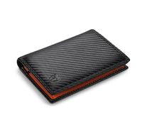 TEEHON® Wallets RFID Blocking Carbon Fibre Leather Mens Wallets with Zip Coin Pocket, 11 Card Holders, 2 ID Windows, 2 Banknote Compartments, Trifold Vertical , Black Orange