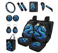 teeinprint Blue Dragon Car Seat Covers for Men 15 Pcs Auto Interior Set with Steering Wheel Cover,Armrest Seatbelt Pads,Car Garbage Can,Coaster,Handbrake Gearshift Cover Fit SUVs Trucks