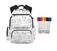 teeinprint DIY Coloring Axolotl Backpack for Girls 6-8 8-10 Color Your Own Capybara School Bag Personalized Doodle Bookbag with 8 Markers,Creative Painting Gifts