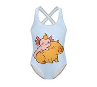teeinprint Girls Capybara One Piece Swimsuit Age 7-8 Cute Axolotl Cross Back Straps Bathing Suit Summer Beach Swimwear Kids Gymnastics Leotards