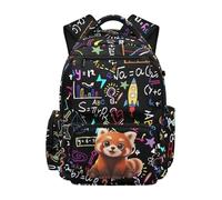 teeinprint Red Panda Backpack for Kids Girls Math Formula 17 Inch Bookbag Elementary School Bag Large Capacity Daypack Backpacks with Multi Compartments
