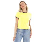 TeeJeans Women's Ringer T-Shirt Short Sleeve Contrast Rib Detail (UK, Alpha, S, Regular, Short, Lemon/Navy)