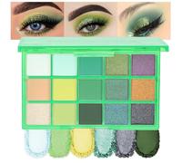 Teekerwang 15 Colors Green Matte Eyeshadow Blue Purple Eyeshadow Palette, Highly Pigmented Shimmer Metallic Eye Shadow Pallets, Long-lasting Waterproof Make up Pallet for Women (Green)