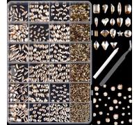 TEEKME Champagne Gold Nail Rhinestones Kit for Salon, DIY & Beginners, 24-Grid 2800+Pcs Glass Flat Back Crystals for Nail Art, Acrylics, Wedding & Holiday Manicure