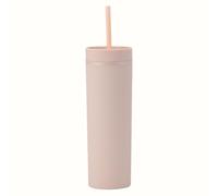 TEEKU 16oz Tumbler with Lid and Plastic Water Coffee Cup Bottle Slim Double Wall Reusable Cups Travel Mug 450ML Women (L, A)