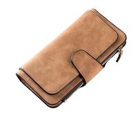 TEEKU Fashion Women Wallet Leather Clutch Card Holder Purse Lady Long Handbag Multi Buckle Woman Cards Tech (Brown, One Size)