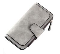 TEEKU Fashion Women Wallet Leather Clutch Card Holder Purse Lady Long Handbag Multi Buckle Woman Cards Tech (Grey, One Size)