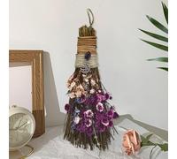 Teeloray 19 cm Altar Broom, Mini Theme Party Decorative Broom with Dried Flowers, Witch Broom Cinnamon Broom Wicca Natural Magic Crystal Witch Witchy Decoration for Ceremonies Purple