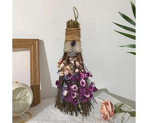 Teeloray 19 cm Altar, Mini Theme Party, Decorative Broom with Dried Flowers, Witch Broom, Cinnamon Broom, Natural Magic Crystal Witch, Ceremony Decoration, Purple