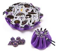 Teeloray DND Dice Bag and Rolling Tray 2 in 1, Purple Velvet Drawstring Bag with 7 Polyhedral Dice Set for Dungeons and Dragons DND RPG MTG D&D Role Playing Table Games D4 D6 D8 D10 D% D12 D20