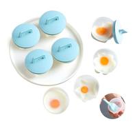 Teeloray Egg Poacher Cups, 4 Pcs Poached Egg Cooker with Lid and Oil Brush Egg Coddler 4 Shapes Reusable Egg Molds, BPA Free Nonstick Egg Poaching Cups for Boiled Eggs Without Shell, Pink(Blue)