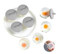 Teeloray Egg Poacher Cups, 4 Pcs Poached Egg Cooker with Lid and Oil Brush Egg Coddler 4 Shapes Reusable Egg Molds, BPA Free Nonstick Egg Poaching Cups for Boiled Eggs Without Shell, Pink(Gray)