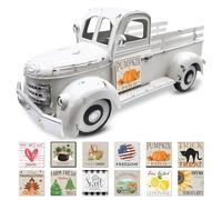 Teeloray Metal White Farm Truck, 34 cm Classic Truck Table Decoration Pick-up Truck Planter for Garden Large Seasonal Truck Sign with 12 Interchangeable Holiday Decorations for All Seasons