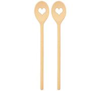 teemando® 2 x Stable Branded Wooden Spoons with Heart 30 cm Oval Cooking Spoon for Cooking and Baking Unbreakable with Normal Use
