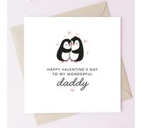 TEEMI-Cute Valentine’s Day Card for Dad from Child - Penguin Illustration - “Happy Valentine’s Day to My Wonderful Daddy” - 5x5 Premium Blank Greeting Card with Envelope