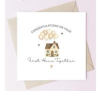 TEEMI-First Home Together Card - Congratulations on Your First Home Greeting Card with Envelope, 300gsm Premium Cardstock, Balloon House Design, Blank Inside for Couple Newlyweds Housewarming