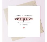 TEEMI-Funny One Year Anniversary Card - “Congrats on Passing Your One Year Trial” - Cute & Humorous First Anniversary Card for Husband, Wife, Boyfriend, or Girlfriend
