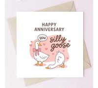 TEEMI-Funny Silly Goose Anniversary Card for Husband Wife or Partner - Cute Romantic 5x5 Greeting Card with Envelope, Blank Inside, Sweet Cartoon Goose Couple Design