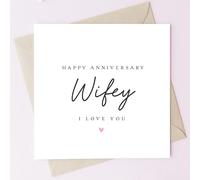 TEEMI-Happy Anniversary Card for Husband or Wife - Hubby & Wifey Variants, Cute Minimalist 5x5 Greeting Card with Envelope, Romantic I Love You Note for Couples (To wifey)