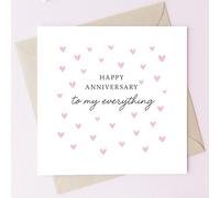 TEEMI-Happy Anniversary Card - “To My Everything” Cute Heart Design, Romantic 5x5 Square Greeting Card with Envelope, Premium 300gsm Blank Inside Card for Partner, Husband, Wife, Boyfriend, Girlfriend