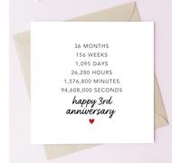TEEMI-Milestone Relationship Card - 1st, 2nd, 3rd, 5th, 10th Year Celebration | Minimalist Square Greeting Card with Envelope | 5x5'' 300gsm Blank Inside (3 Years)