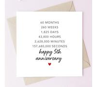 TEEMI-Milestone Relationship Card - 1st, 2nd, 3rd, 5th, 10th Year Celebration | Minimalist Square Greeting Card with Envelope | 5x5'' 300gsm Blank Inside (5 Years)