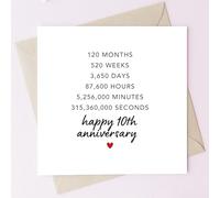 TEEMI-Milestone Relationship Card - 1st, 2nd, 3rd, 5th, 10th Year Celebration | Minimalist Square Greeting Card with Envelope | 5x5'' 300gsm Blank Inside (10 Years)