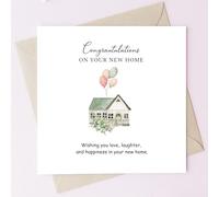 TEEMI-New Home Card Congratulations - New Home Greeting Card with Envelope, 300gsm Premium Cardstock, House Key Design, Blank Inside for Housewarming Gift First Home Owners (House with Balloons)