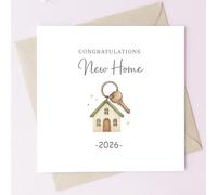 TEEMI-New Home Card Congratulations - New Home Greeting Card with Envelope, 300gsm Premium Cardstock, House Key Design, Blank Inside for Housewarming Gift First Home Owners (Key & House 2026)
