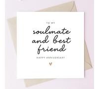 TEEMI-Romantic Anniversary Card - “To My Soulmate and Best Friend” - Heartfelt Love Greeting Card for Husband, Wife, Boyfriend, or Girlfriend - Elegant Happy Anniversary Card with Envelope, 5.7x5.7
