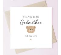 TEEMI-Will You Be My Godmother Card - Baby Baptism Christening Proposal Card with Cute Bear Design - Godparent Request Gift, Godmother Announcement Greeting, 5.7x5.7 with Envelope, Premium 300gsm