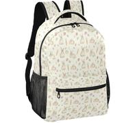 Teen Backpack Modern Style Twill Weave Fabric 6 Compartments for Teens 7-18, Vintage Retro Mini Holland Lop Rabbit Rabbit Lover Pattern, M, Daypack