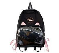 Teen Backpacks for Girls Purse Cute Cat Ears Kawaii Pins Bag Transparent Window Anime Pin Display Backpack Japanese Collector Bag Backpack Men (Black, One Size)