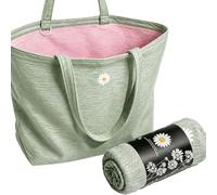 Teen Beach Tote, Green Pink Pastel Daisy Open Top