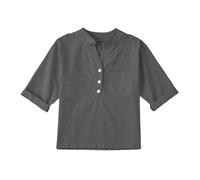 Teen Boys' Henley Shirt Cotton Linen Blend Short Sleeve Button Down Top Breathable Solid Color Casual Shirt with Classic Collared Design Lightweight Summer & Spring Wear (Grey, 11 Years)