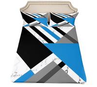 Teen Boys Light Blue and Grey Geometric Fitted Sheet Double Patchwork Sky Blue Gray Triangle Striped Bed Sheets Abstract Black White Marble Art Bedding Set Modern Simple Sheets 3 Pcs