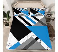 Teen Boys Light Blue and Grey Geometric Fitted Sheet Single Patchwork Sky Blue Gray Geometry Triangle Striped Bed Sheets Abstract Black White Marble Art Bedding Set Modern Simple Sheets 2 Pcs