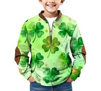 Teen Boys St. Patricks Sweatshirt Saint Patrick's Day Long Sleeve Half Zip Pullover Kids Green Irish Party Shamrock Print Jumper Casual Fashion Loose Retro Patching School (MR1, 14-15 Years)